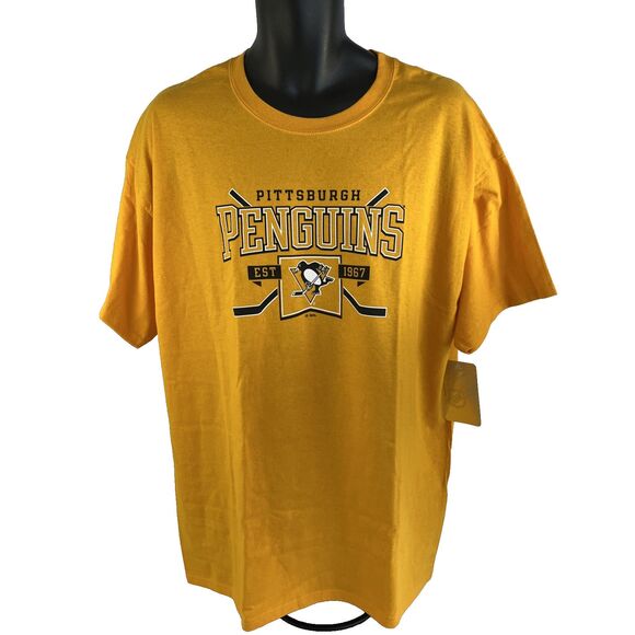 New Mens NHL Pittsburgh Penguins Hockey Graphic T-Shirt Sz XL Yellow NWT - Picture 1 of 8